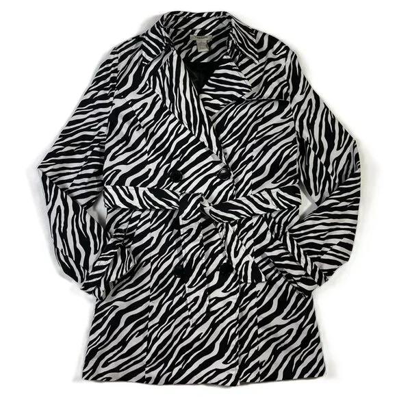 Vertigo Paris Zebra Print Trench Black White Cotton Stretch Size M - Picture 6 of 15